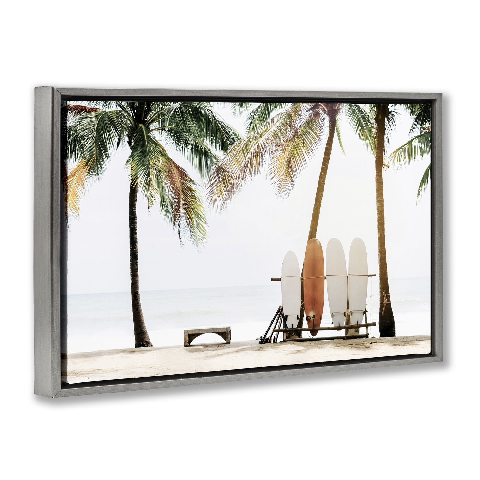 Stupell Industries Hawaii Surfing View Nautical & Beach Photography Gray Floater Framed Canvas Art Print Wall Art, 31 x 21