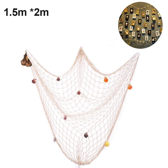 Rustic Nautical Decorative Fishing Net Wall Hangings Decor with Stars, Lifebuoy and Anchor Ornaments