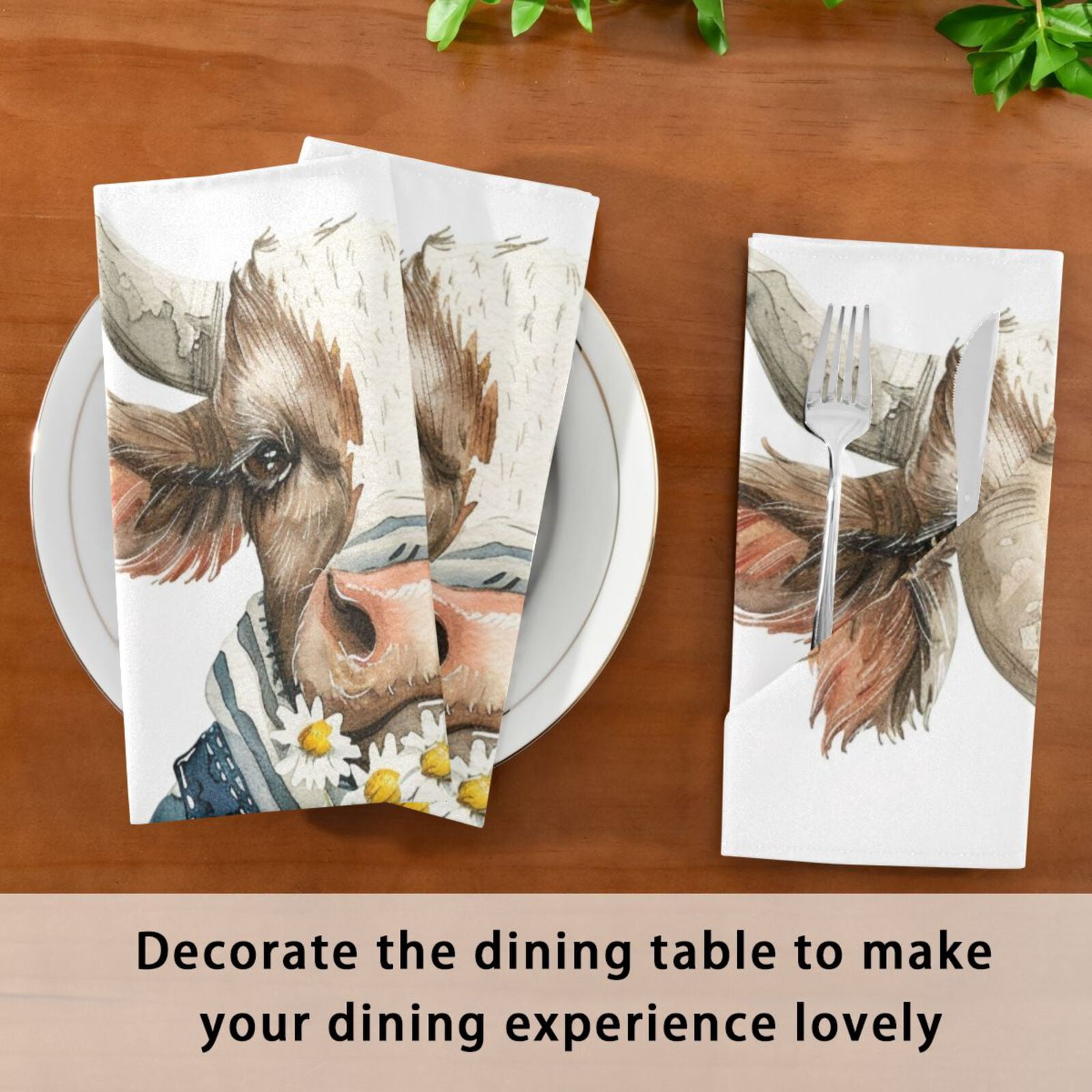 JSTEL Fun Bull Daisy Flower Cloth Napkins Set of 6, 20x20 Inch Washable and Reusable Napkin for Decoupage Dinner Party Everyday Use
