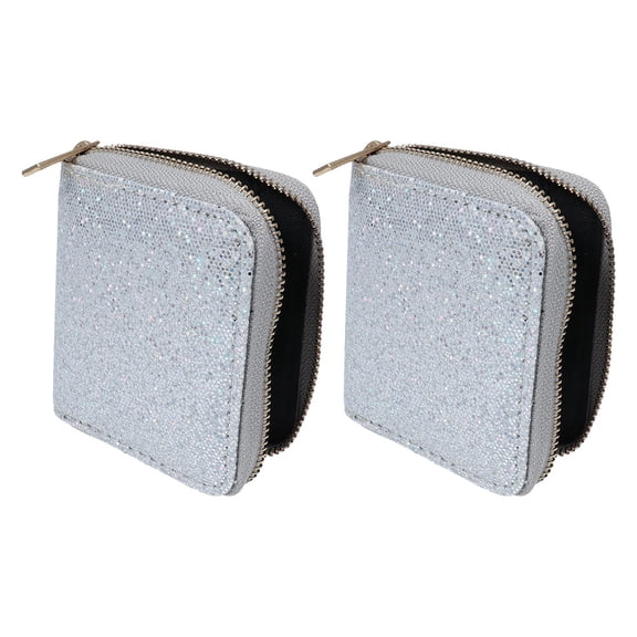 OFFIGAM 2Pcs Coin Holder Purse: Modern Shiny Wallet for Women with Zipper Closure