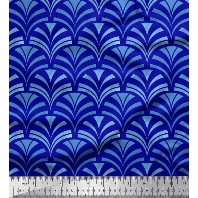 Soimoi Crepe Silk Fabric Scales Geometric Print Fabric by Yard 42 Inch Wide