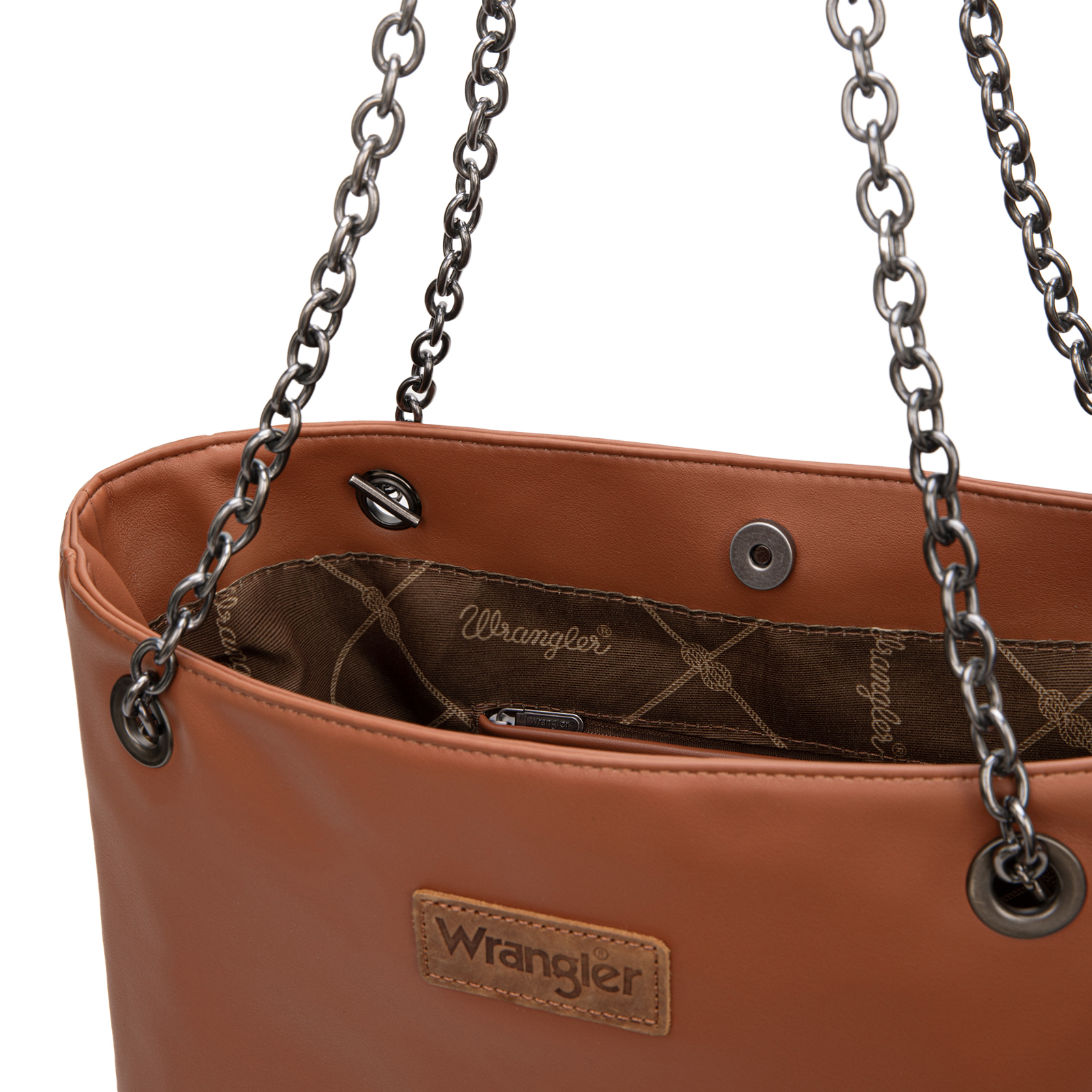 Wrangler Tote Bag for Women 2PCS Purses and Handbags Drawstring Shoulder Bag with Chain Straps, Brown