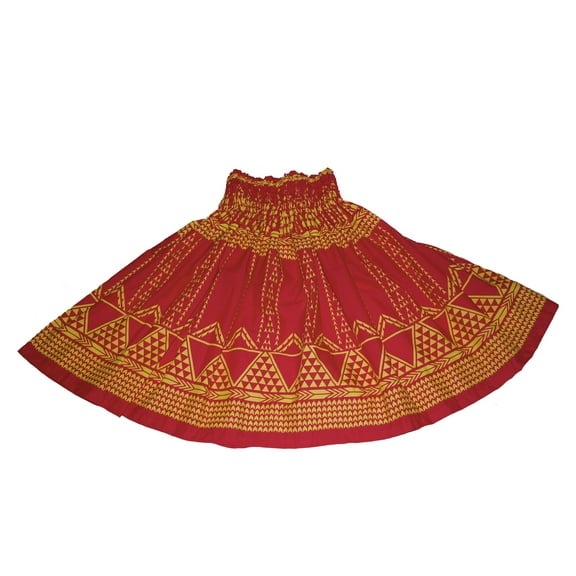Hawaiian Pa'u Hula Dancer Dress Skirts, Red with Yellow Tapa Print For Women