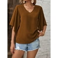 thumbnail image 5 of Womens Summer Tops Dressy Casual Shirts 3/4 Sleeve V Neck Work Blouse Business Casual Shirts Dark Brown S, 5 of 7