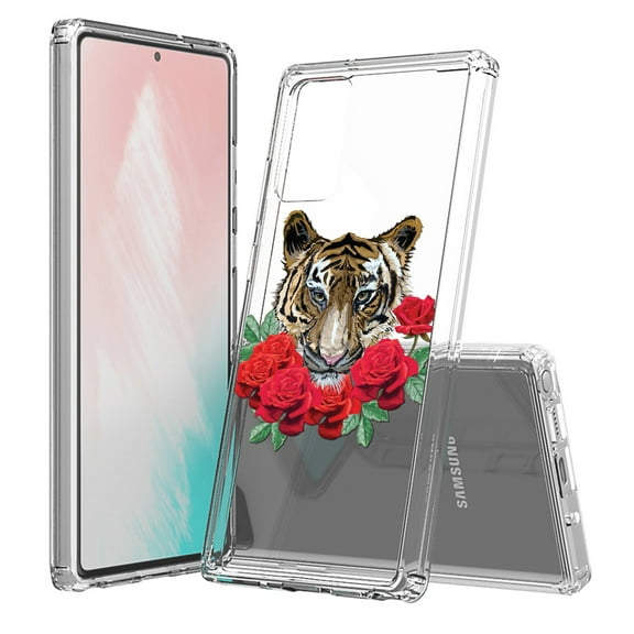 Beyond Cell compatible with Galaxy Note 20 (2020) Case, Transparent Clear Shock Absorption Cushion Bumper Corner Soft TPU   PC Cover Tiger Roses