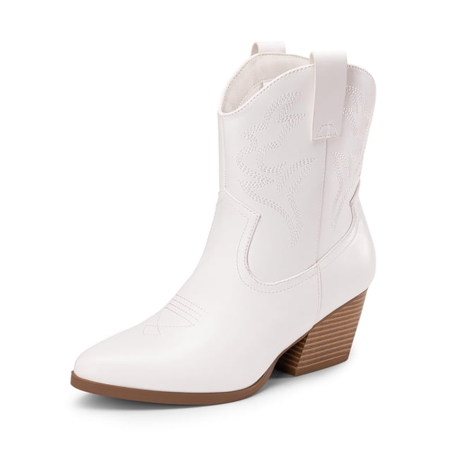 Bota DREAM PAIRS DWUMAB2504 Blanca Cowboy con Tacón de 17 cm