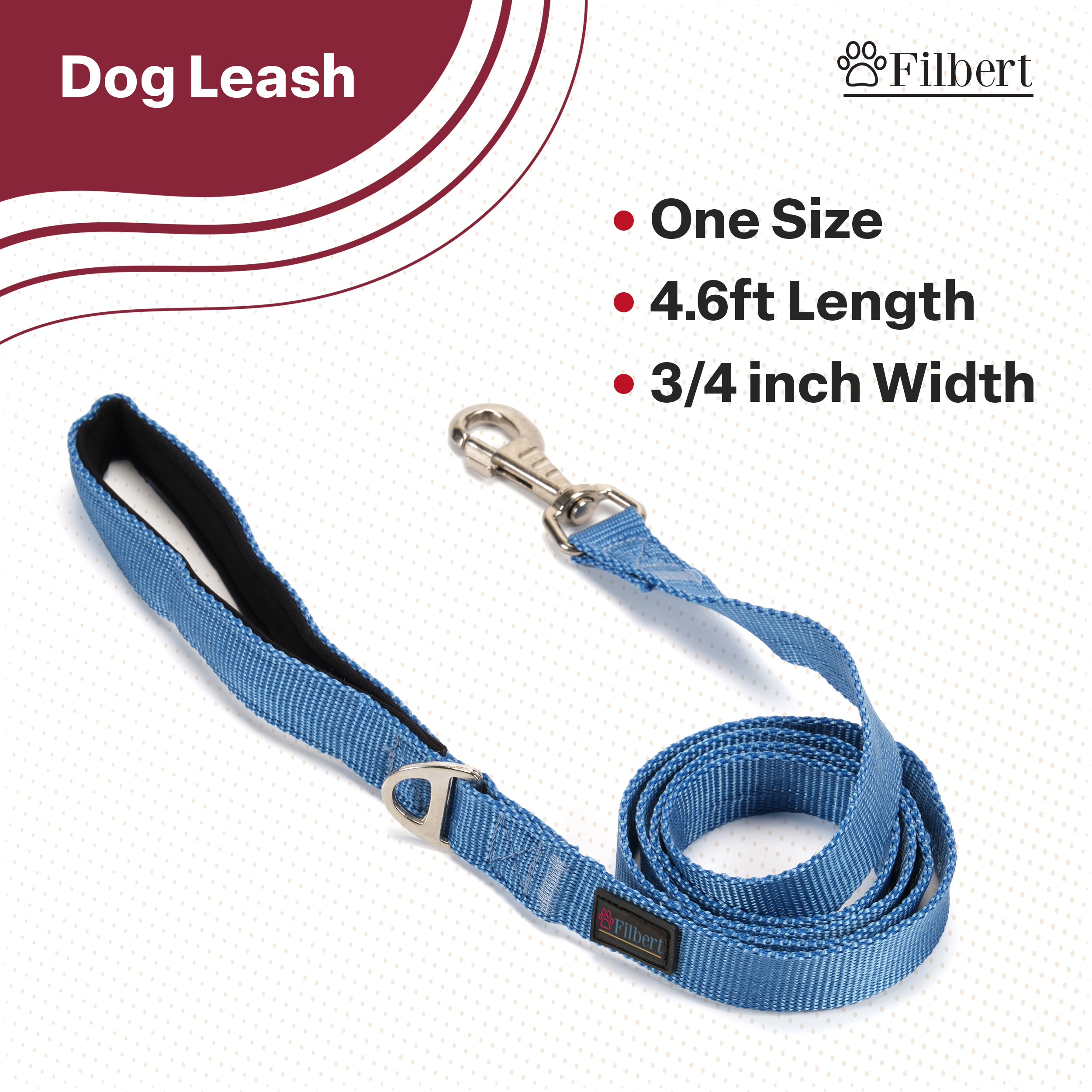 Filbert Heavy Duty Nylon Dog Leash - 3/4 Inch X 4.6ft, Padded Handle For Small & Medium Dogs