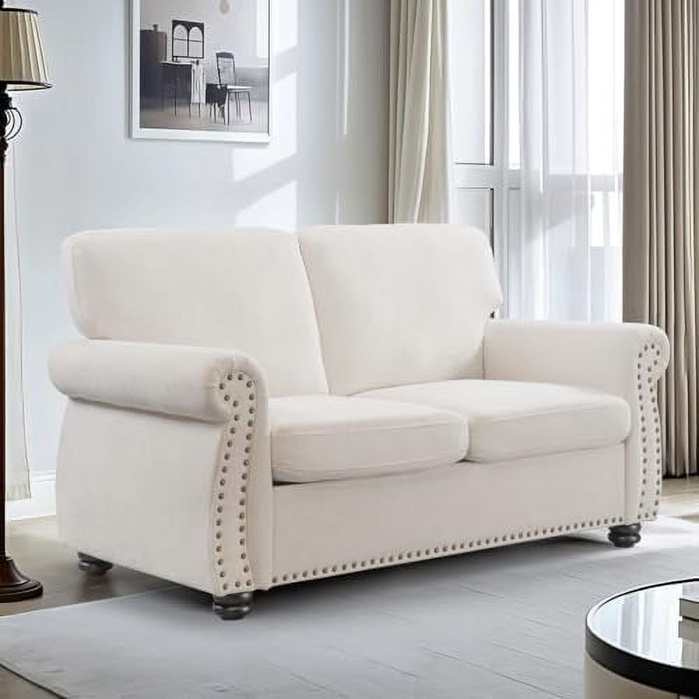 US Pride Furniture 65 in. Wide Rolled Arm Velvet Modern Rectangle Loveseat in Ivory For Home