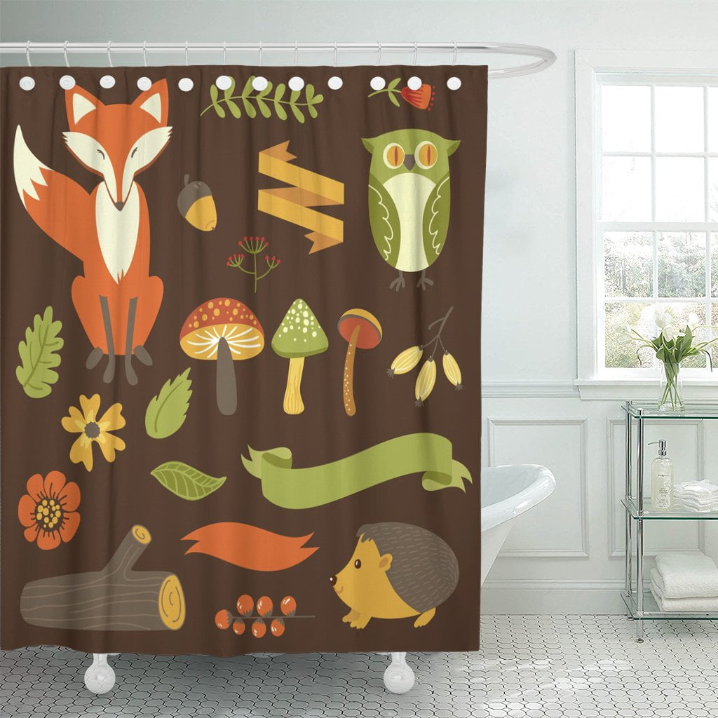 PKNMT Red Autumn Forest Woodland Animals Flowers and Ribbons Green