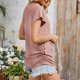 thumbnail image 5 of Blusa de Manga Corta, Color Sólido Casual, Camiseta de Bolsillo con Cuello en V para las Mujeres, 5 of 9