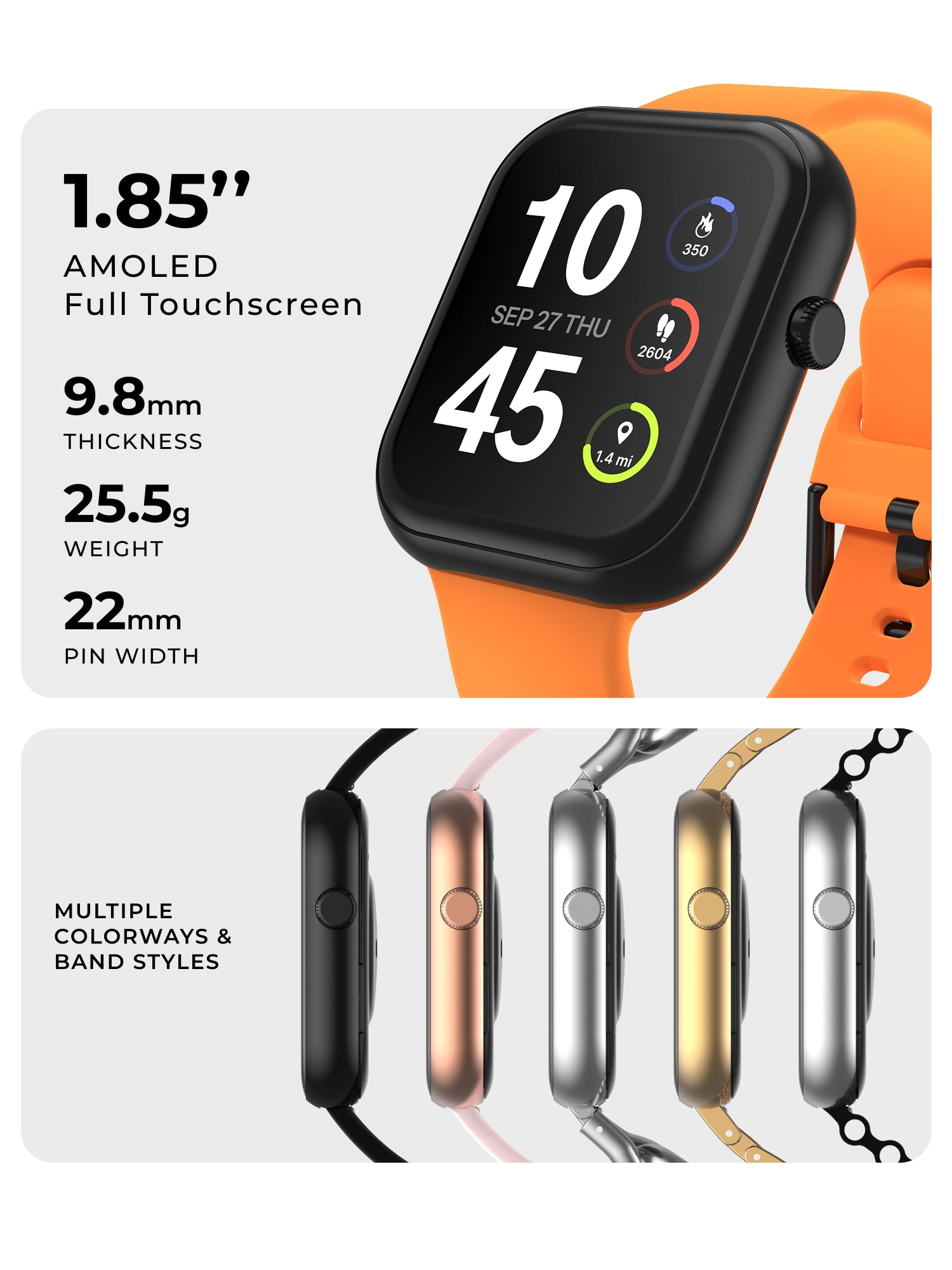iTech Fusion 4 Unisex Adult Rectangular Smart Watch, Orange, Silicone Strap