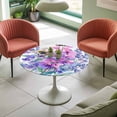 thumbnail image 4 of Purple Pink Bee Lavender Elastic Fitted Round Table Cover Watercolor Plant Waterproof Outdoor Tablecloth for Holiday Party, Picnic, Patio & Dining Fits Tables Up to 55"-60", 4 of 8