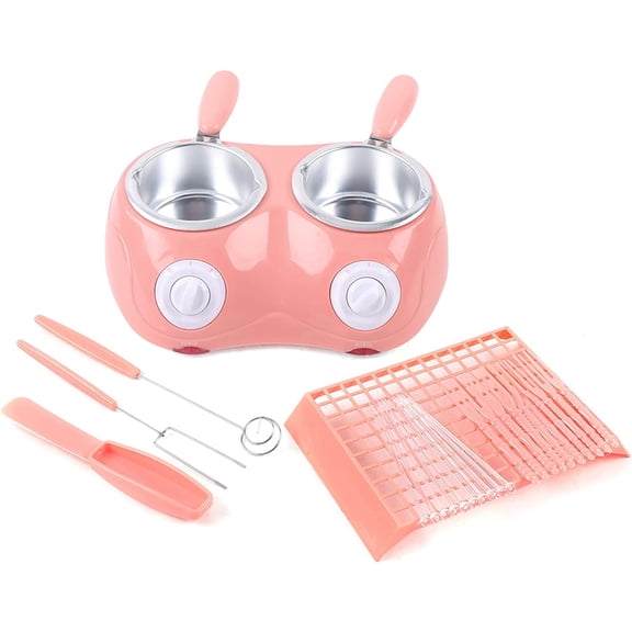 Electric Double Head Fondue Pot Set Commercial Chocolate Melting Pot 500ml Hot Chocolate Warmer Butter Heating Machine Electric Chocolate Heater Pink
