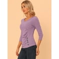 thumbnail image 2 of DARING DIVA V Neck Knitted Buttons Decor Ruched Blouse Top L Gray Purple, 2 of 6