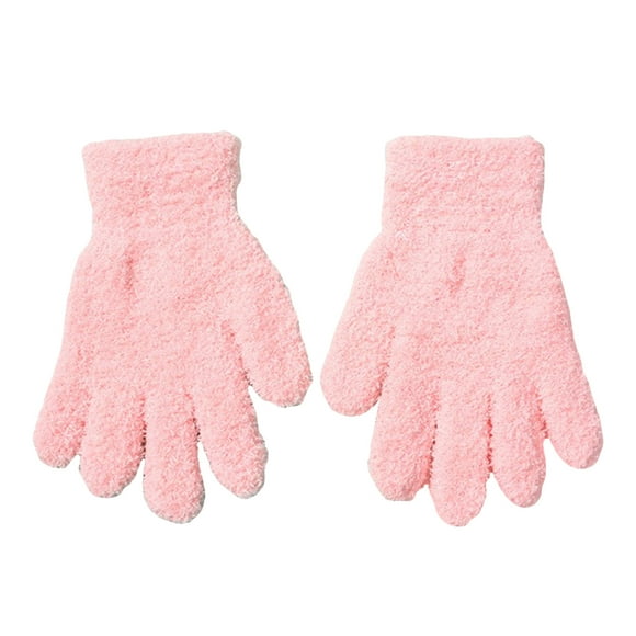 LYCAQL Snow Gloves for Kids Winter Knit Gloves for Kids Stretchy Full Finger Fluffy Mittens for Toddler Boys Girls(Pink,8-16 Years)