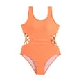 thumbnail image 3 of Bosanter Girls One Piece Swimsuit Solid Color Cut Out Swimwear Breathable Stylish Beach Swimwear Bathing Suit for Beach, Orange 10-11Y, 3 of 9