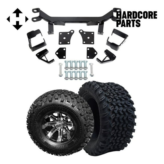 Hardcore Parts 6" Drop Axle Lift Kit for EZGO TXT/PDS (1994.5-2001.5) Electric Golf Cart with 10" Machined/Black 'Tempest' Wheels and 22"x11"-10" DOT rated All-Terrain tires
