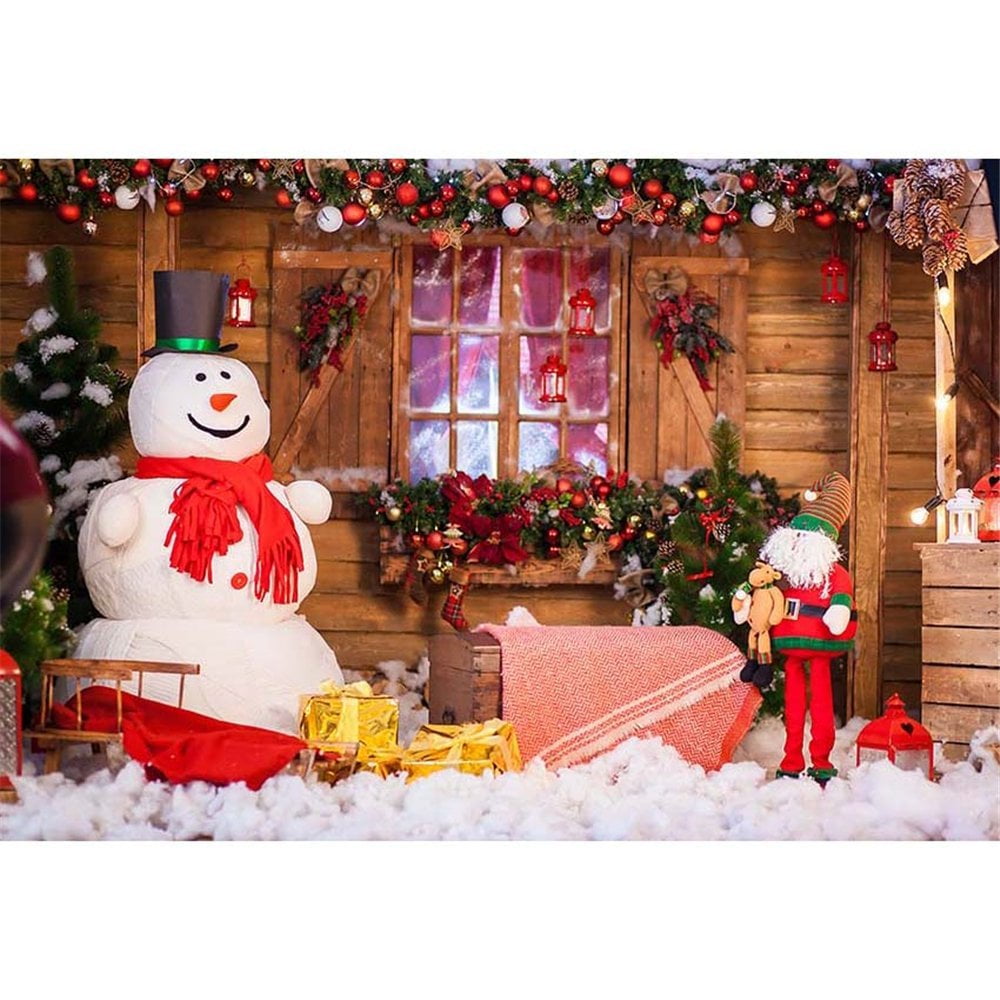 GreenDecor Polyester Fabric 7x5ft Photography Backdrop Christmas Large Snowman Photo Background ...