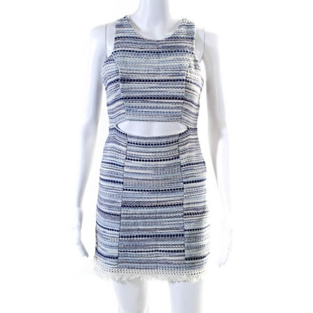 

Pre-owned|Lovers + Friends Womens Striped Pattern Fringed Hem Keyhole Dress Blue Size XS