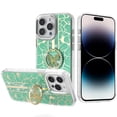 thumbnail image 5 of Case For Apple iPhone 14 /13 Diamonds 3D Butterfly Floral Design Bling Sparkly Glitter Hybrid Metal Fashion with Ring Stand Phone Cover for iPhone 14 / iPhone 13 Light Green, 5 of 6