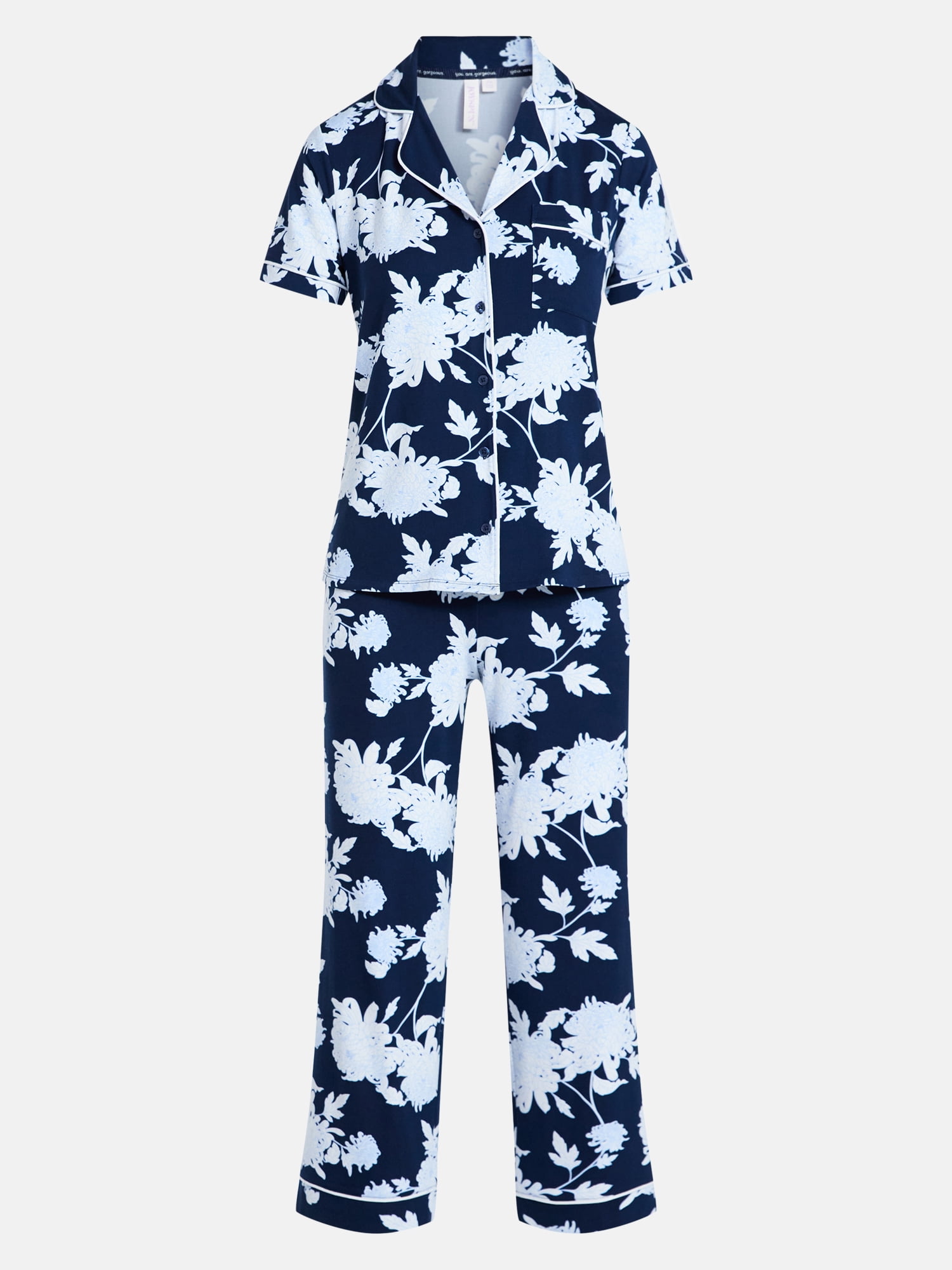 Joyspun Women's Dreamy Soft Collection Notch Collar Top and Capri Pants Pajama Set, 2-Piece, Sizes XS-3X