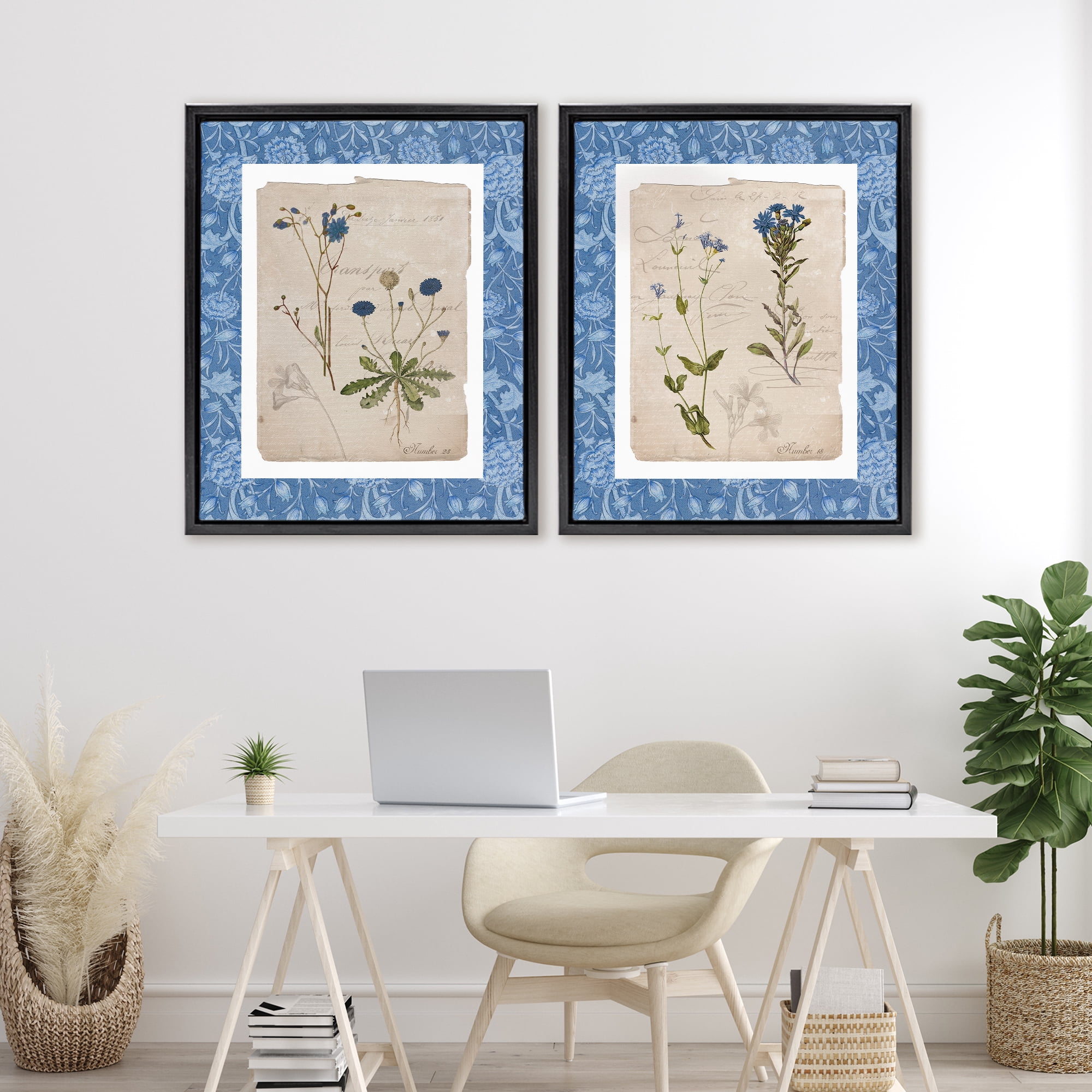 Stupell Industries Blue Botanical Herbs 2 Piece Black Framed Floater Canvas Set, design by Livi Finn
