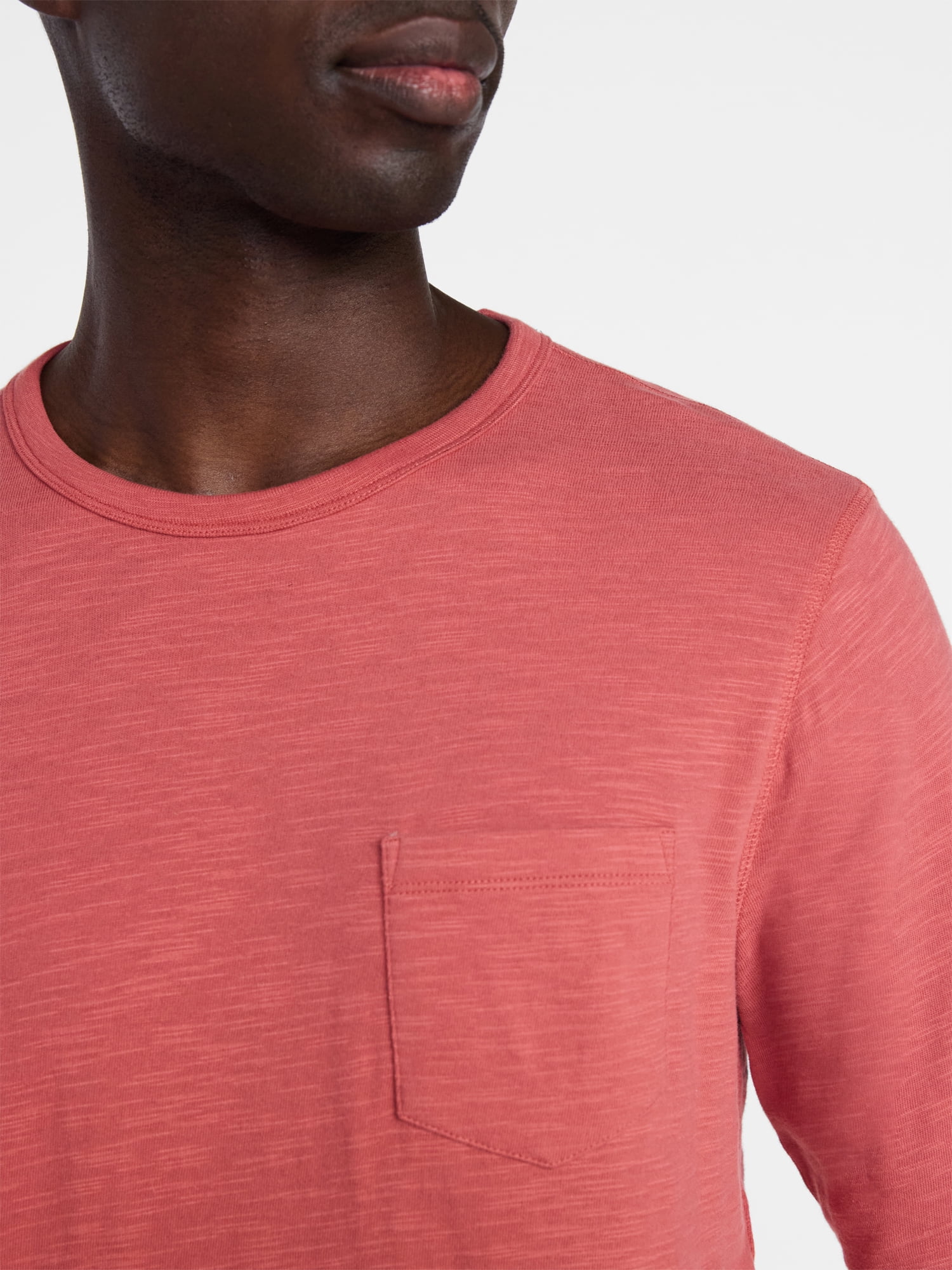 George Men's and Big Men's Slub Pocket Crewneck Tee with Long Sleeves, Size XS-3XL