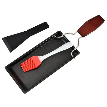 

HOMEMAXS 1 Set/3 PCs Comal BBQ Pan with Wood Handle for Restaurant Yard Kitchen (Black)
