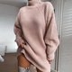 thumbnail image 3 of Otoño e Invierno mujer moda suéter vestido Color tejido cuello alto vestido suelto Casual manga larga pulóver, 3 of 7