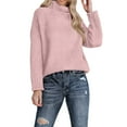 thumbnail image 2 of Women's Solid Color Turtleneck Sweater, Loose Fit Knit Pullover with Long Sleeves, Soft Stretchy High Neck Top, Comfortable Casual Winter Wear for Everyday Outfits and Relaxation Pink L, 2 of 5