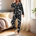 thumbnail image 3 of DISNIMO Bat Spider Web Printed Women 2 Piece Pajama Set Button Down Long Sleeve Sleepwear and Wide Leg Pants with Pocket Fashion V Neck Halloween Ladies Lounge Sets, 3 of 6