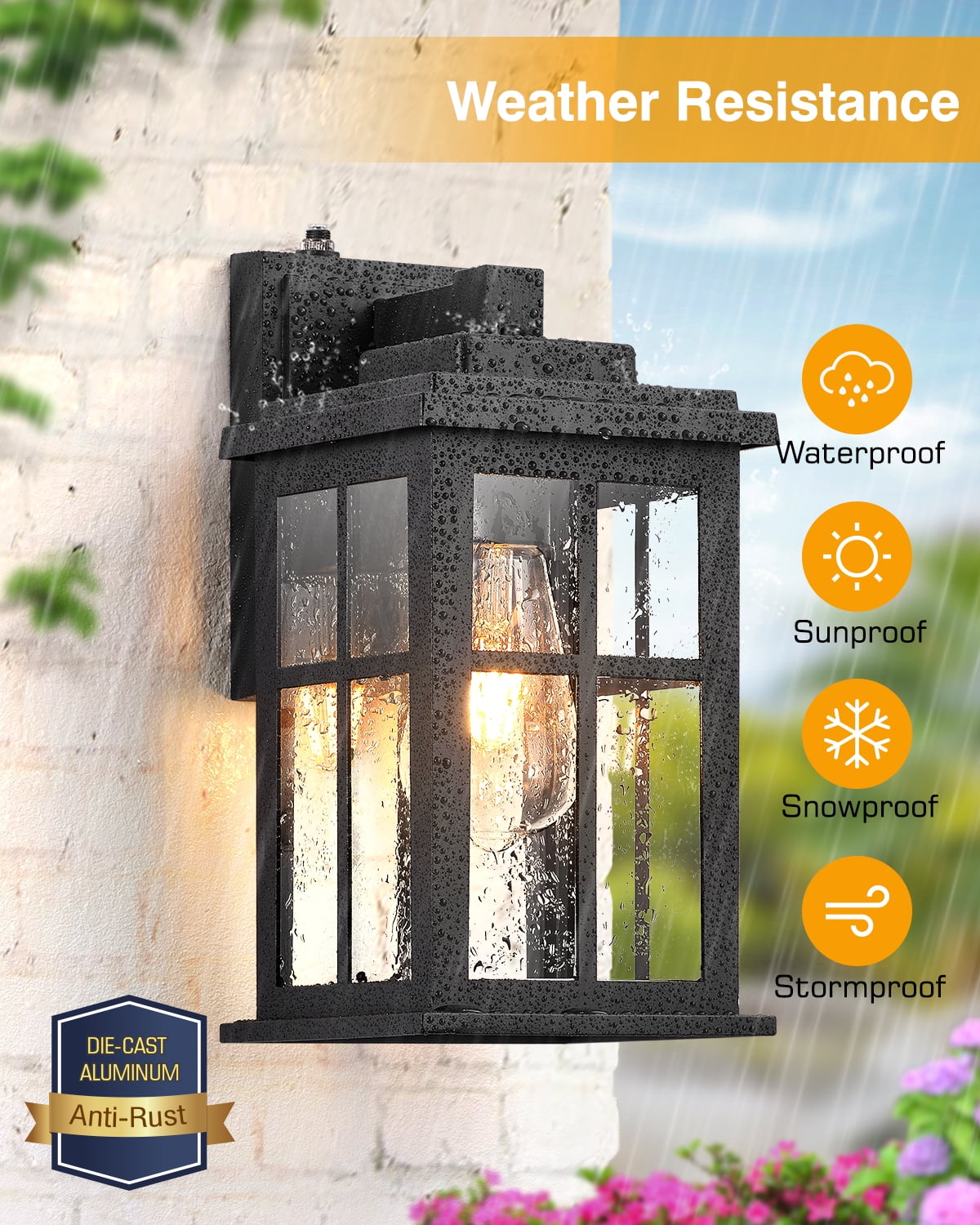 Outdoor Wall Lights Dusk to Dawn, Black Outdoor Lights for House, Waterproof Exterior Lighting Fixtures, Outdoor Light Fixture with Tempered Glass for House, Porch, Garage, Doorway