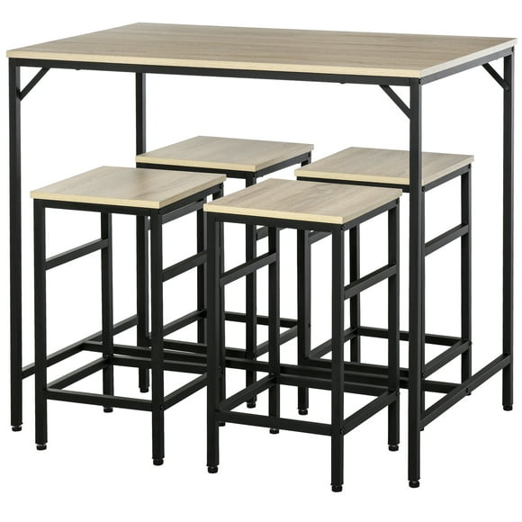 HOMCOM 5 Pieces Industrial Bar Table Set, Dining Table Set with 4 Stools