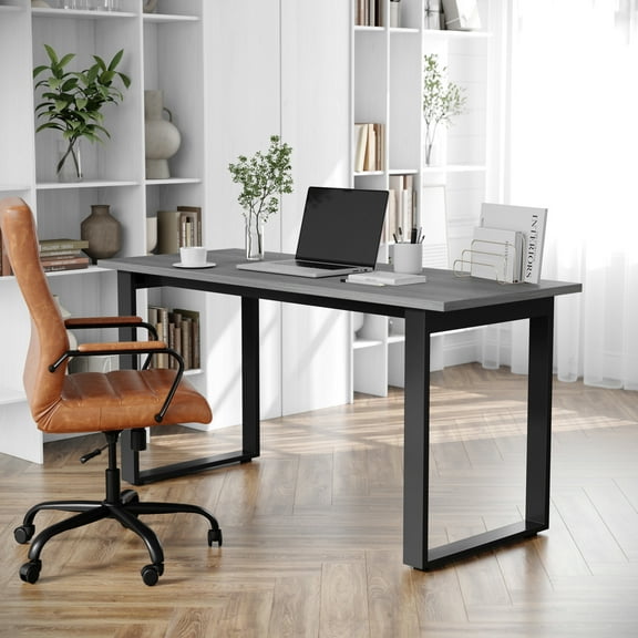 BizChair Commercial 60x24 Conference Table with 1" Thick Double Sided Laminate Table Top with PVC Edging and Heavy Duty U-Frame Steel Base, Gray Oak
