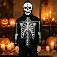 thumbnail image 2 of XIAOCHA Halloween Zip‑Up Hoodie for Men Zipper‑Face Hood X‑Ray See‑Through Skeleton Graphic Hoodie Sweatshirt, Black, Sizes S, 2 of 4