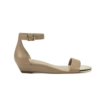 

ALFANI Womens Beige Cushioned Ankle Strap Tiresa Round Toe Wedge Slip On Leather Sandals 6.5 M