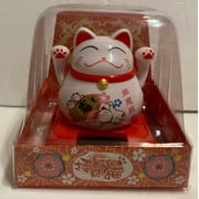 Lucky Cat Solar Powered Waving Cat Maneki Neko Japanese Cat Statue Lucky Cat Toy 3 inch , 5 Pack