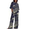 thumbnail image 2 of BWASD Womens Summer Pajama Sets 2 Piecee Plus Size Soft Floral Print Shorts Sleeve Top and Pant Breathable Sleepwear Summer Fashion Leisure Loungewear (Black L), 2 of 6