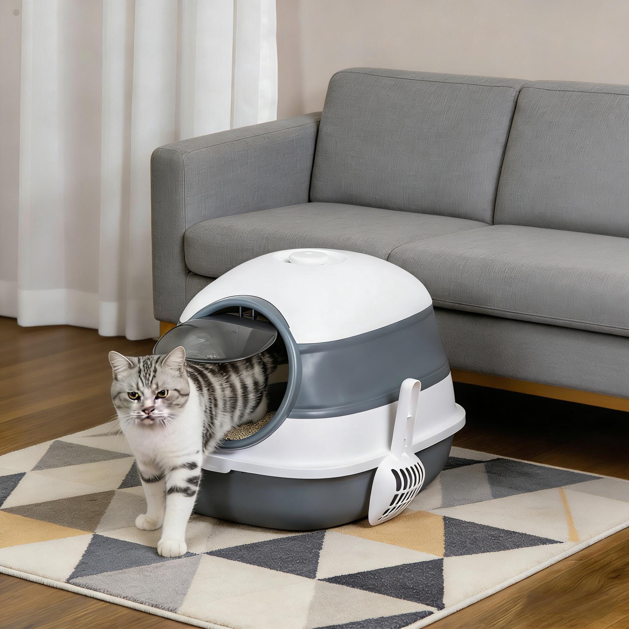 Foldable Enclosed Cat Litter Box with Lid, Anti-Tracking Covered Litter Box Includes Scoop and Air Freshener, High Edge Anti-Splash Design Portable Cat Toilet for Cats Up to 10 lbs