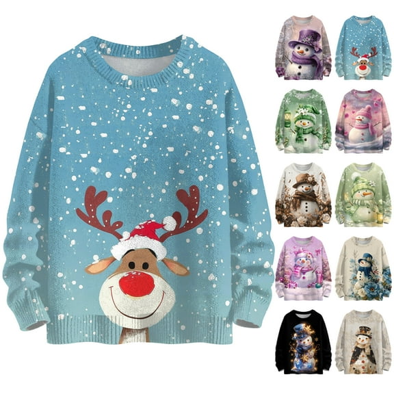 Women's Casual Long Sleeve Woolen Christmas Sweatshirt Fall Vacation Long Sleeve Pullover for Fall and Winter, Festive and Comfortable, Ideal as Christmas Sweaters for Women ,Black,L