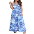 thumbnail image 1 of Robe Midi à Bretelles Spaghetti Sans Manches Dos Nu Col en V Plage Boho Florale, 1 of 8