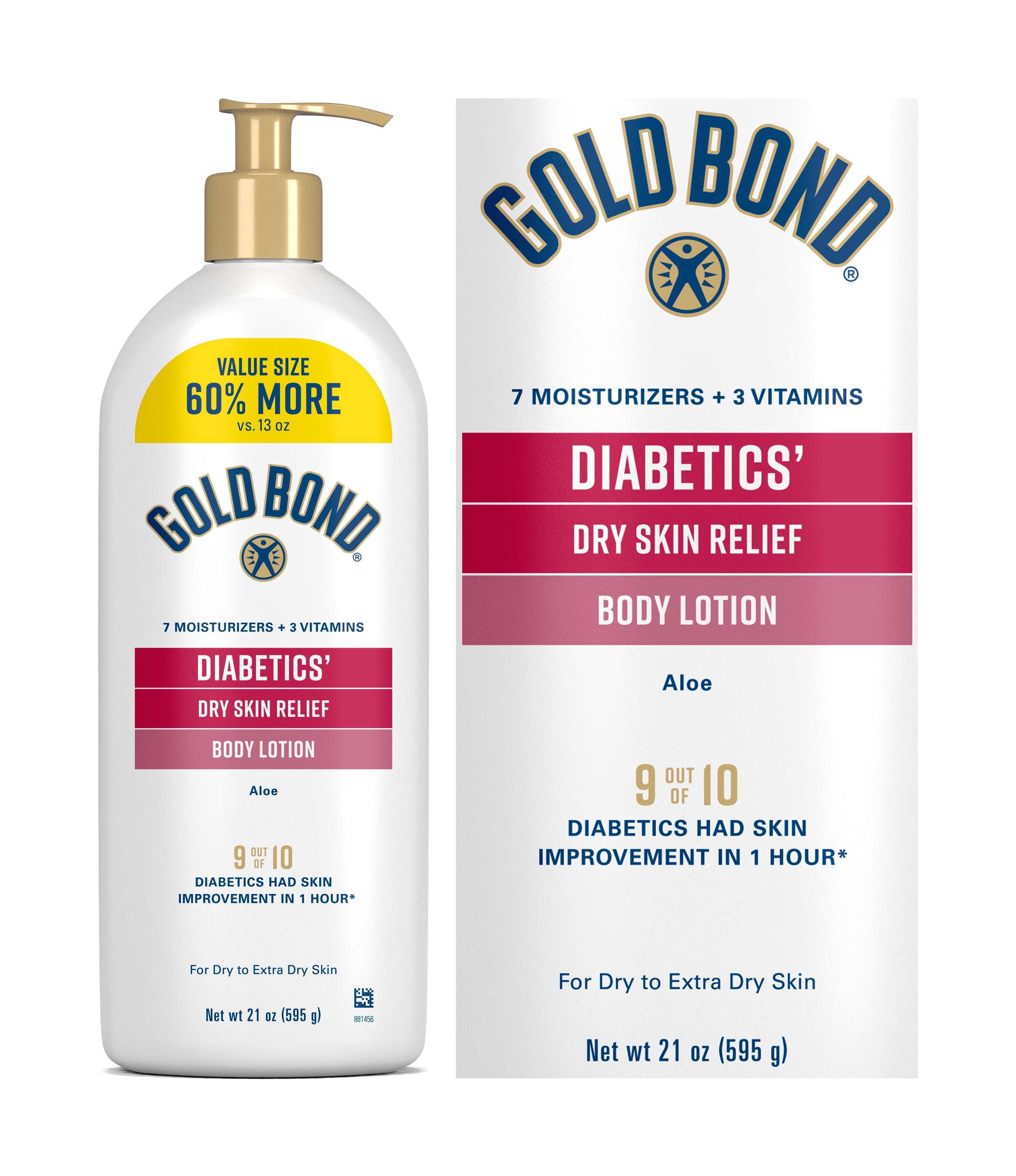 (3 pack) Gold Bond Diabetic Body Lotion, Dry Skin Relief with Vitamin E and Aloe to Soothe and Moisturize Flaky, Rough Skin, Value Size, 21 oz