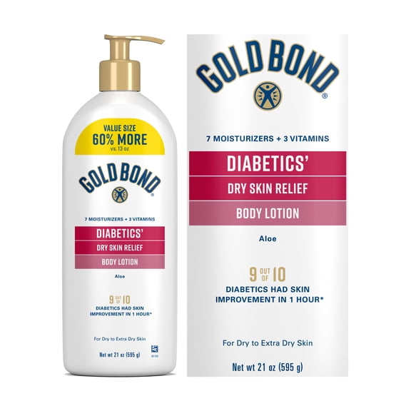 Gold Bond Diabetic Body Lotion, Dry Skin Relief with Vitamin E & Aloe to Soothe & Moisturize Flaky, Rough Skin, Value Size, 21 oz