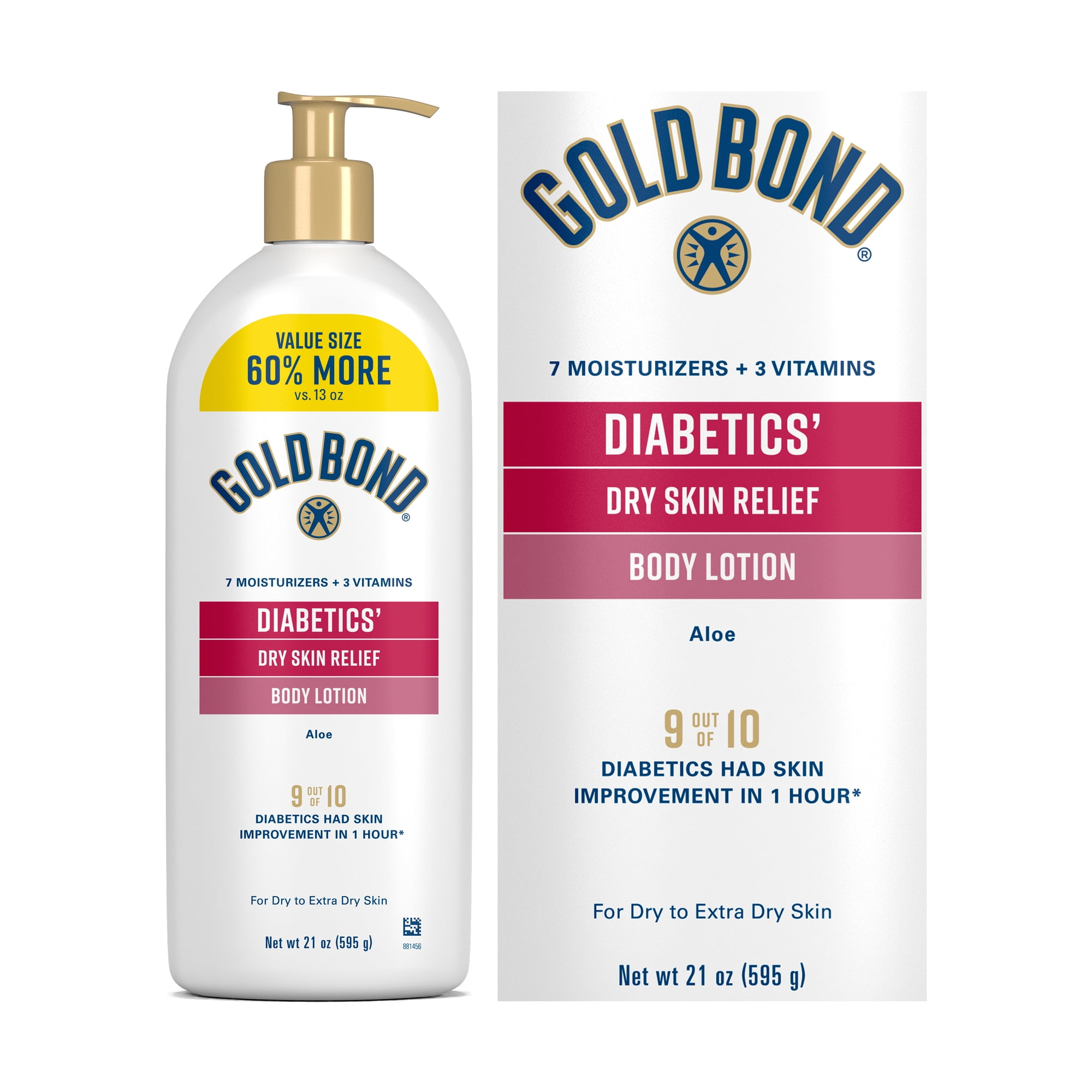 Gold Bond Diabetic Body Lotion, Dry Skin Relief with Vitamin E and Aloe to Soothe and Moisturize Flaky, Rough Skin, Value Size, 21 oz