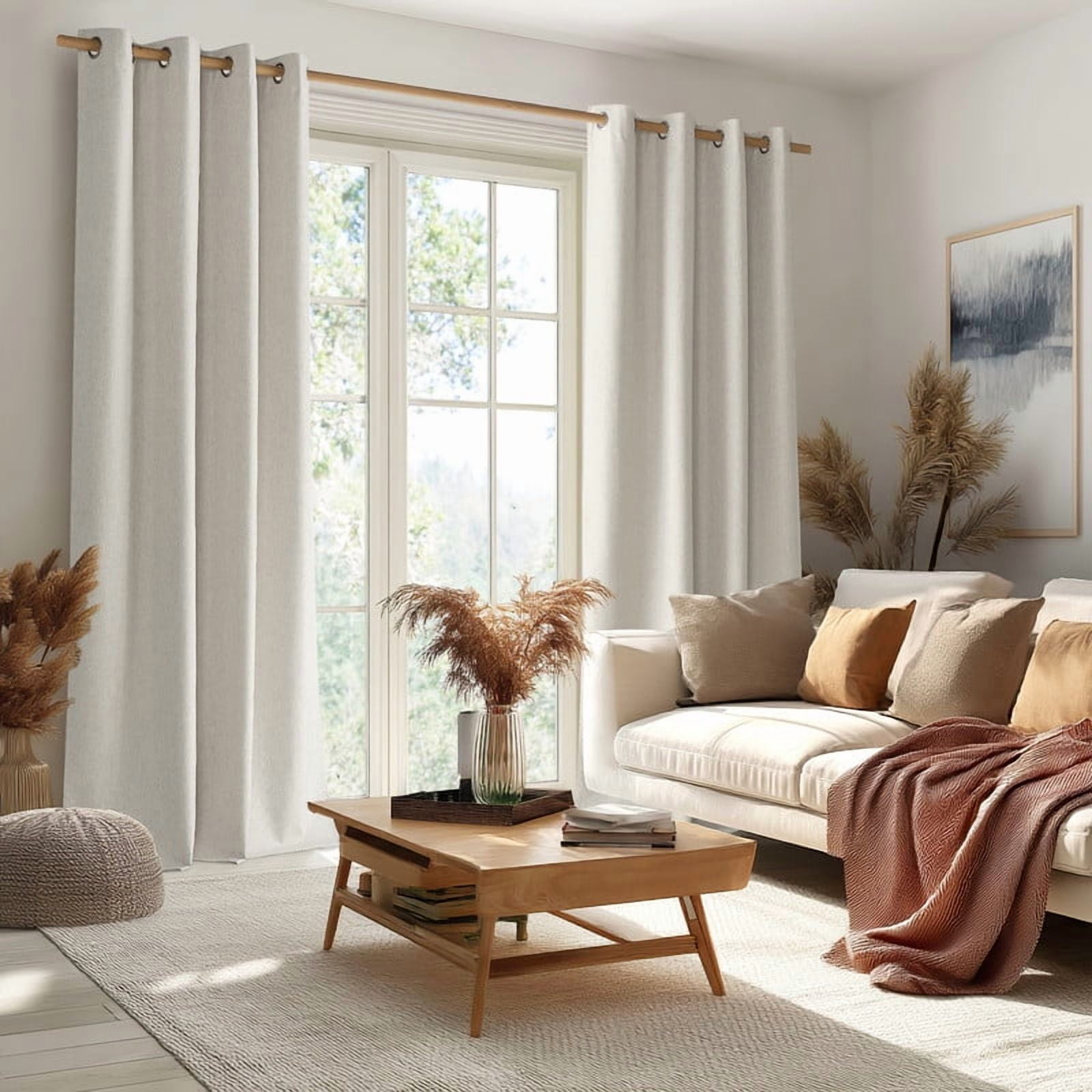 NICETOWN Full Blackout Curtains Faux Linen Noise Reducing Room Darkening Thermal Insulated Drapes, W52 x L72, Beige, Set of 2