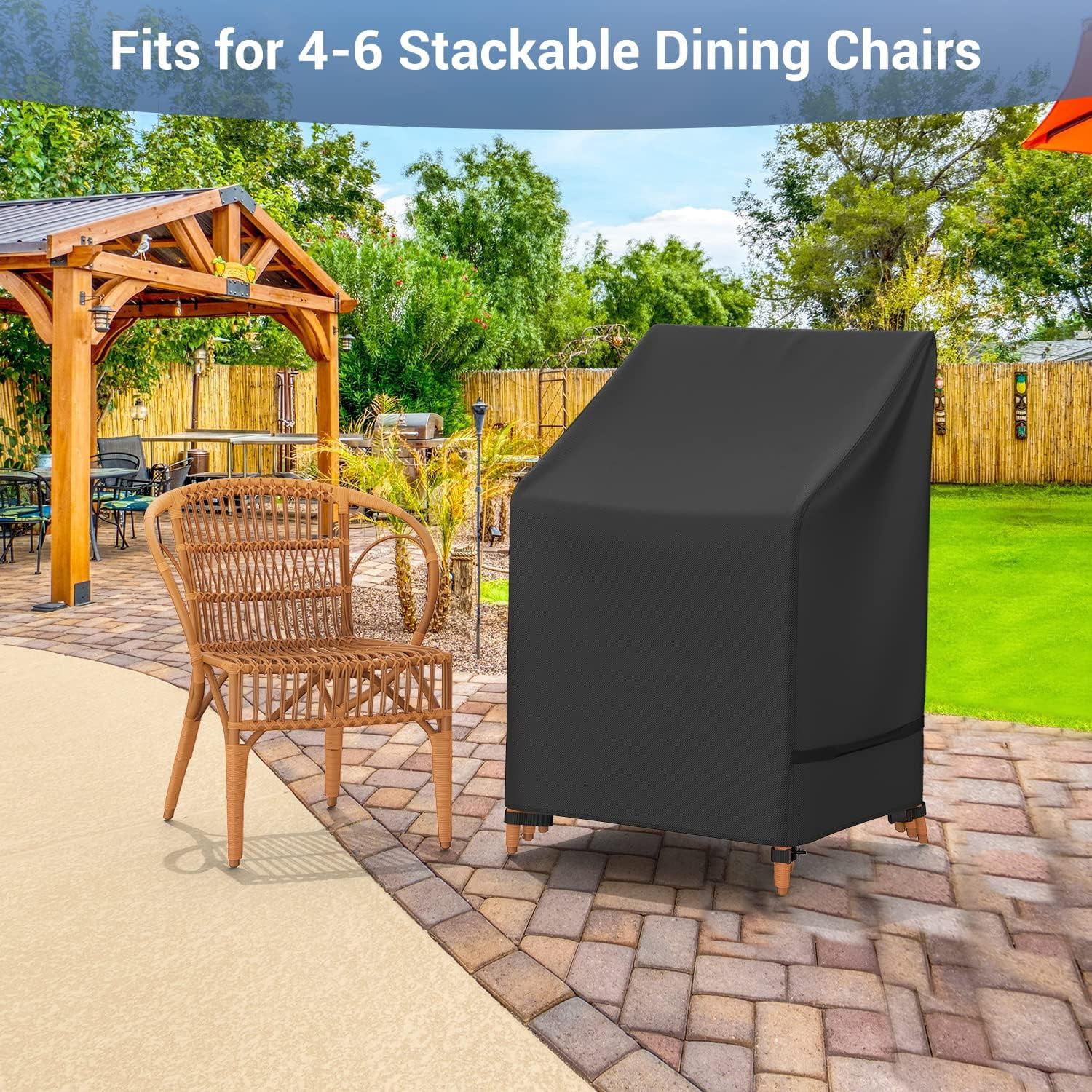 Patio Chair Covers, Outdoor Stackable Chair Covers Waterproof, Heavy Duty Patio Furniture Covers Fits for 4-6 Stackable Dining Chairs, 28" W× 36" D× 47" H, Black