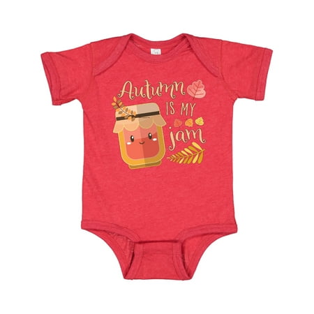 

Inktastic Autumn Is My Jam with Cute Jar and Fall Leaves Gift Baby Boy or Baby Girl Bodysuit
