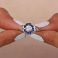 thumbnail image 3 of Princess Blue Sapphire & Diamond Ring, Vintage Ring, 925 Sterling Silver Ring, Statement Ring, Halo Ring, Gift For Her, 3 of 5