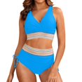 thumbnail image 2 of Women High Waisted Bikini Sets Two Piece Swimsuit for Women Tummy Control Swimsuits Color Block Drawstring Bathing Suit, 2 of 6