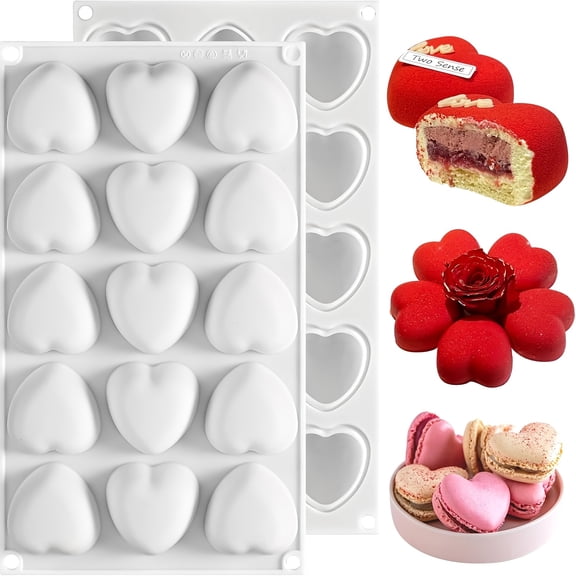 QUTETN 2-Pack 15-Cavity Heart Silicone Mold Set – For Chocolates, Cakes & Desserts – Oven, Microwave & Freezer Safe – Non-Stick & Reusable